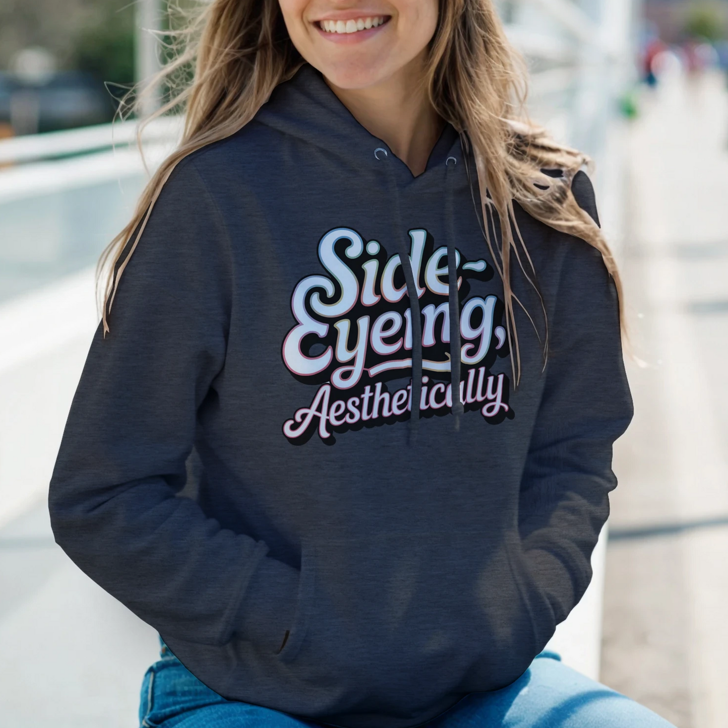 Side-Eyeing, Aesthetically Hoodie – funny sarcastic cozy sweatshirt, unisex hoodie with humorous graphic, soft cotton blend, front pouch pocket
