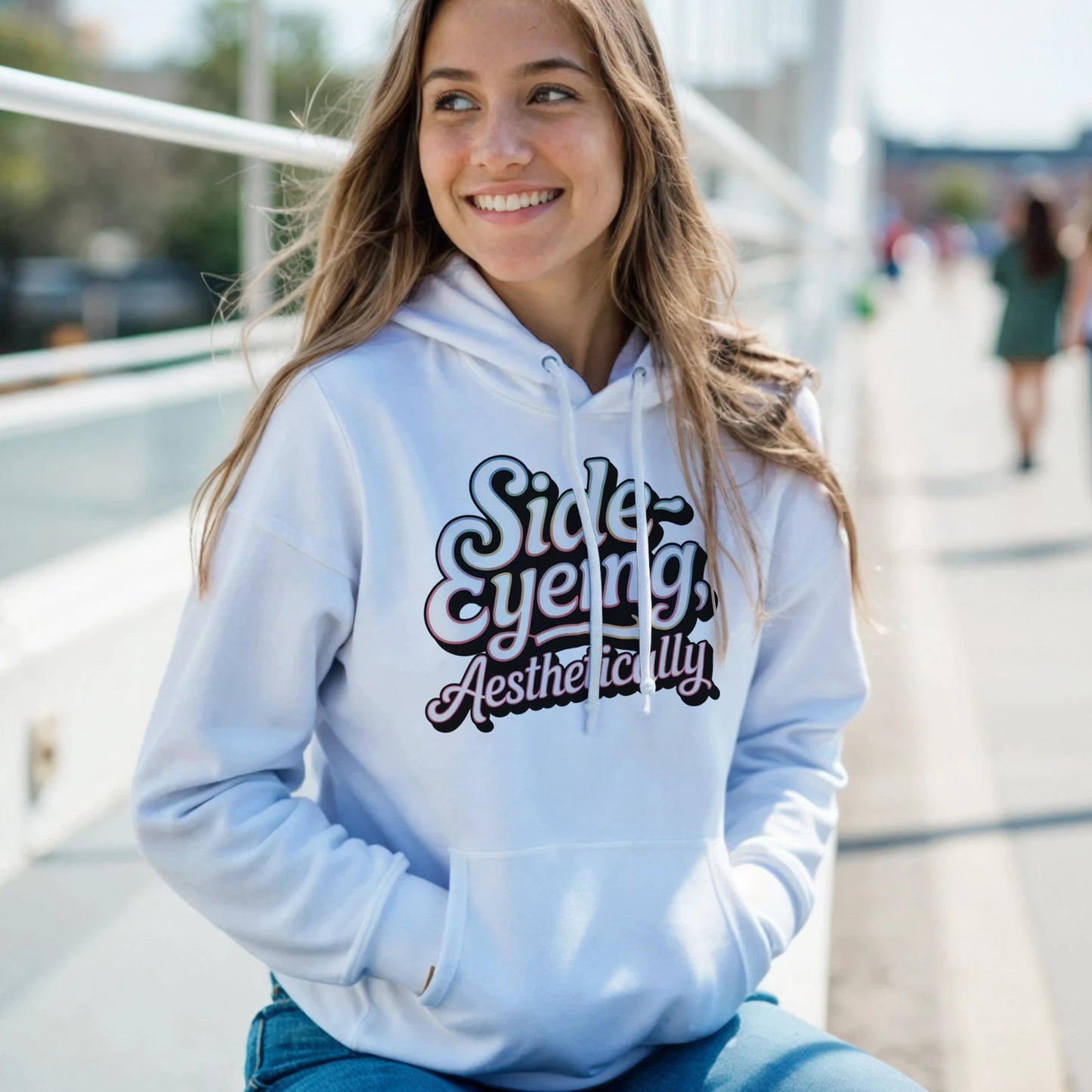 Side-Eyeing, Aesthetically Hoodie – funny sarcastic cozy sweatshirt, unisex hoodie with humorous graphic, soft cotton blend, front pouch pocket
