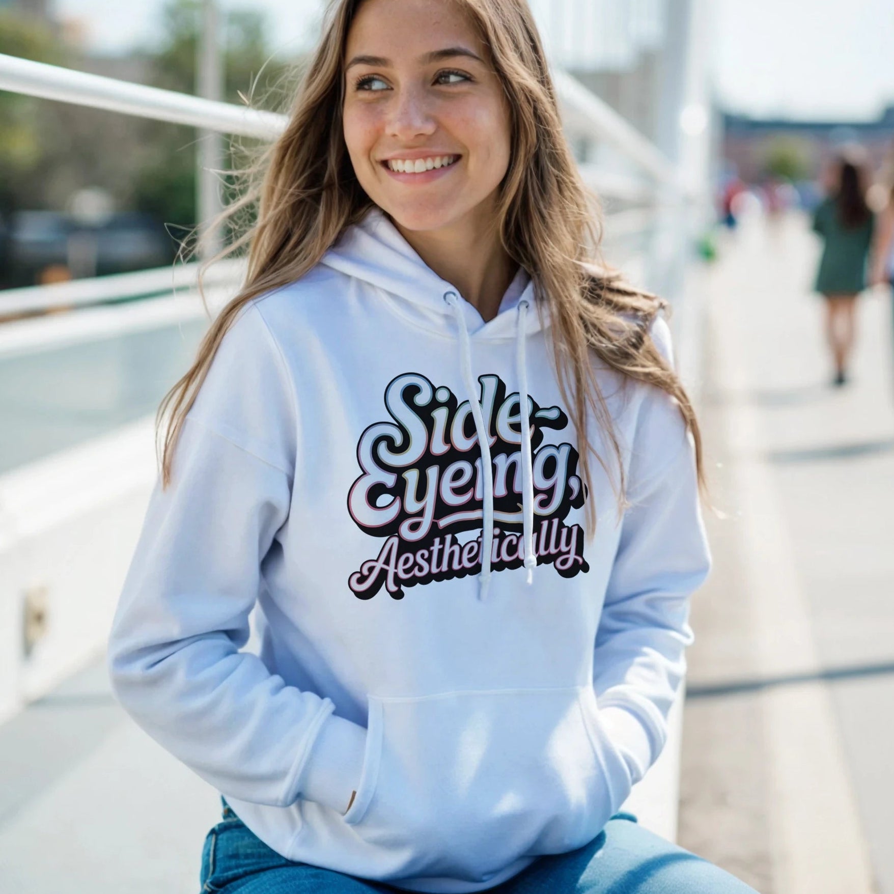 Side-Eyeing, Aesthetically Hoodie – funny sarcastic cozy sweatshirt, unisex hoodie with humorous graphic, soft cotton blend, front pouch pocket
